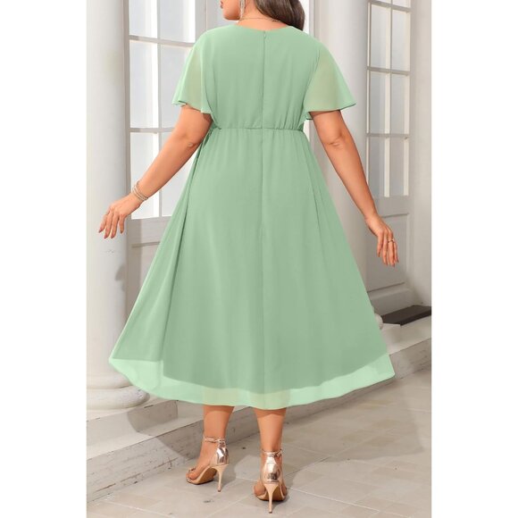 Plus Size Chiffon Dress Women High Low V-Neck Formal Evening Wedding - Picture 2 of 6